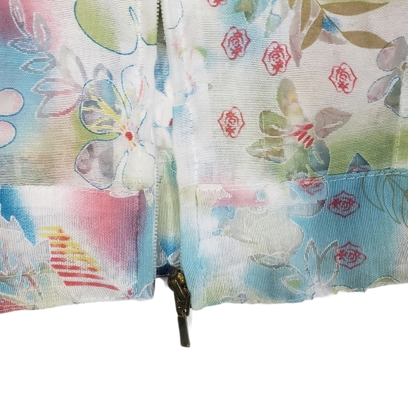 Pastel Floral Print Sheer Shacket Sz M Fairy Y2K Full Zip Cover Up Shirt Jacket - Picture 5 of 10